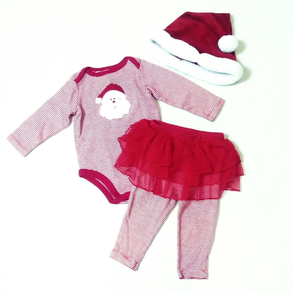 CARTER'S Baby Girl Christmas Outfit With Santa Hat Stripes Leggings 6-9 Months